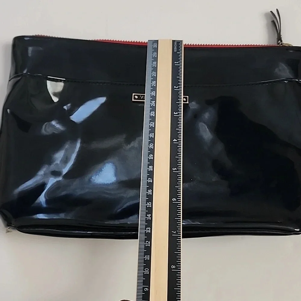 Victoria Secret Black High Glossy Patent Leather Make Up Bag Travel Purse Clutch